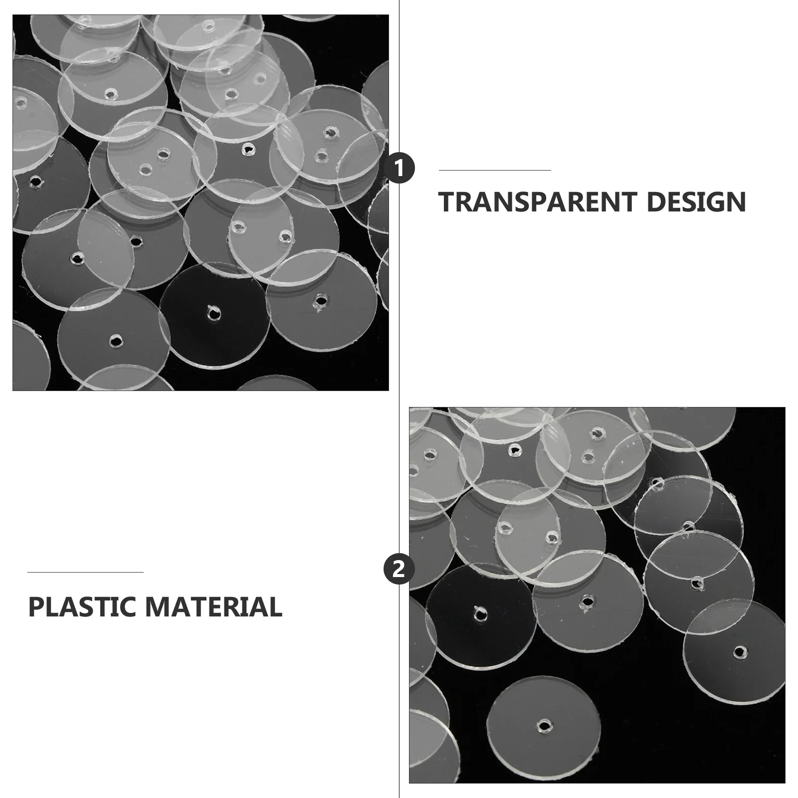 スタッド用イヤリングガスケット、プルなしディスク、ジュエリーバッキング、プラスチックディスク、クリア、50個