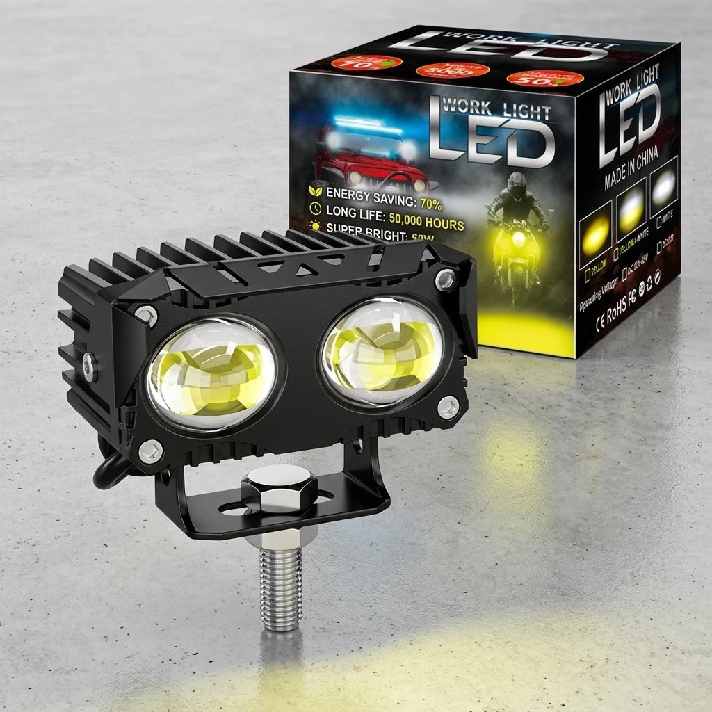 2PCS 12V-85V Dual Color LED Work Light 3000LM IP65 Waterproof Spotlight for Motorcycle SUV Truck Boat ATV