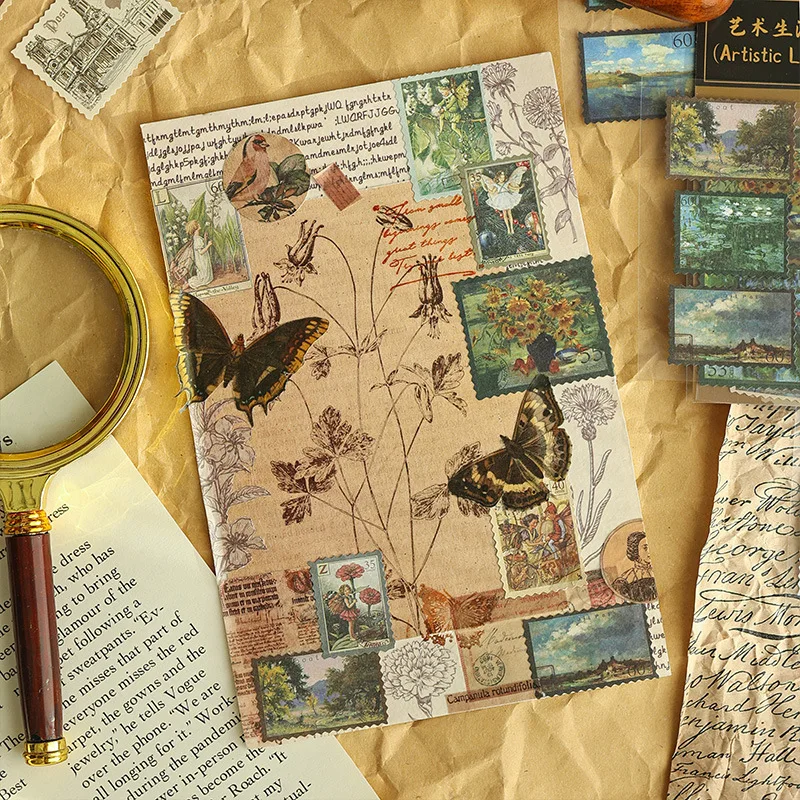 MOHAMM 4 Sheets Renaissance Industrial Era European Style Stamp Sticker Package Material