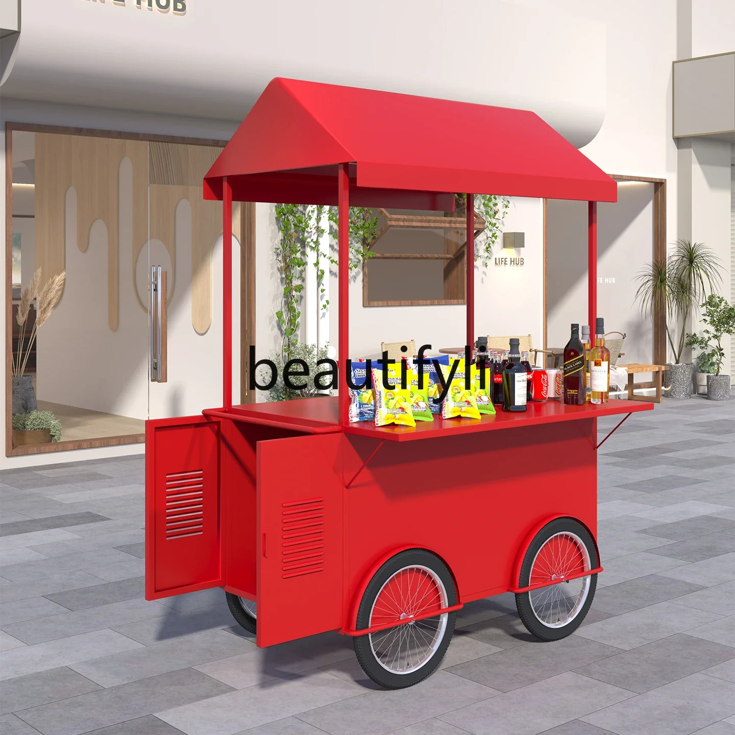 

H5556Wrought iron outdoor stall trolley movable dining car commercial supermarket event promotion booth car