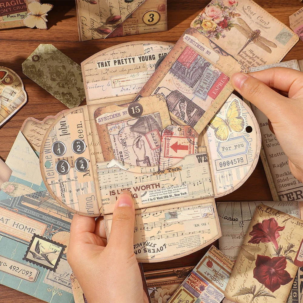 مجموعة مواد سكرابوكينغ خمر مع الزينة الزهرية النصية للمجلات DIY المغلفات مخطط ديكور لوازم الحرفية