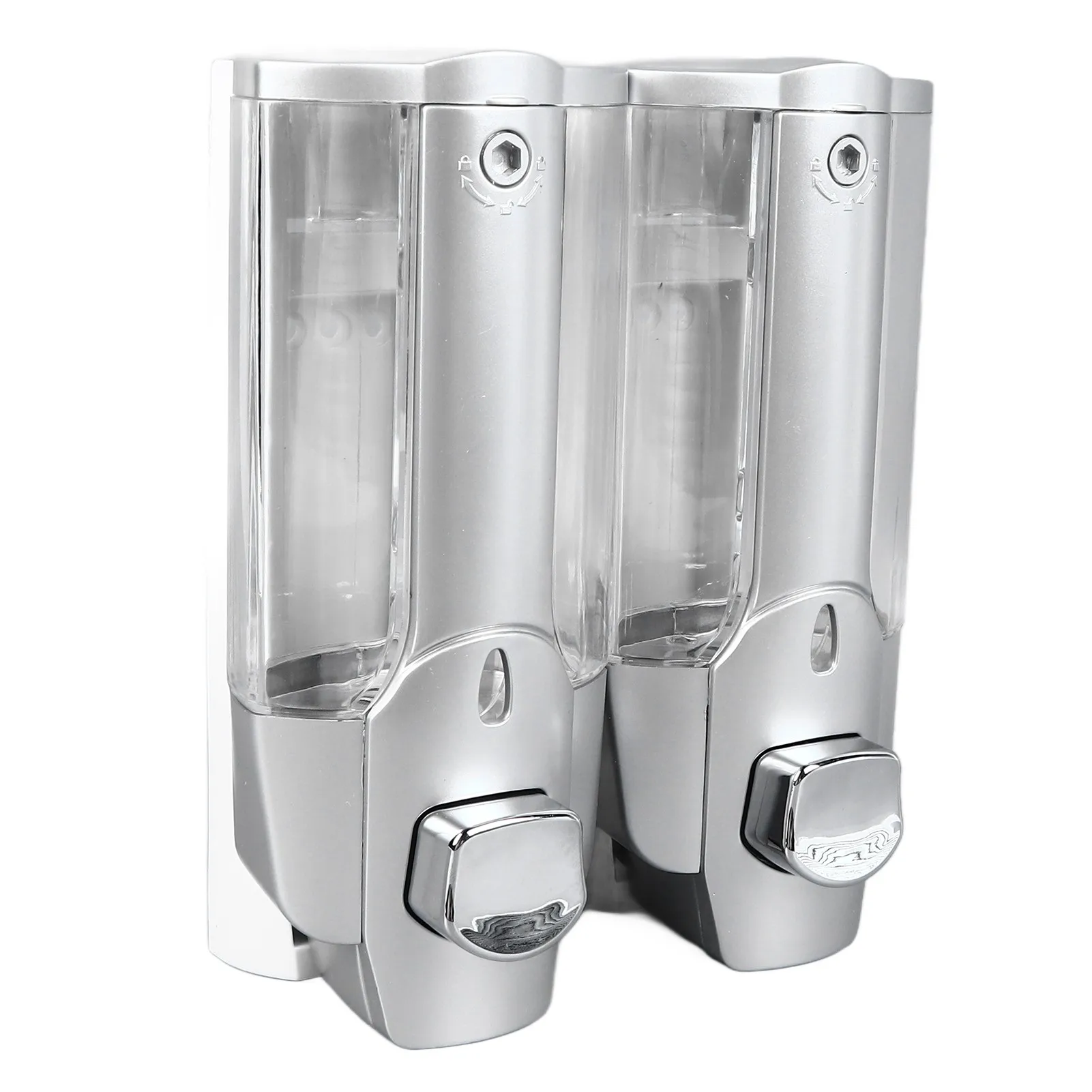 Double Head Soap Dispenser Wall Mounting Press Type Soap Liquid Distributor for Household Hotel Use Silver
