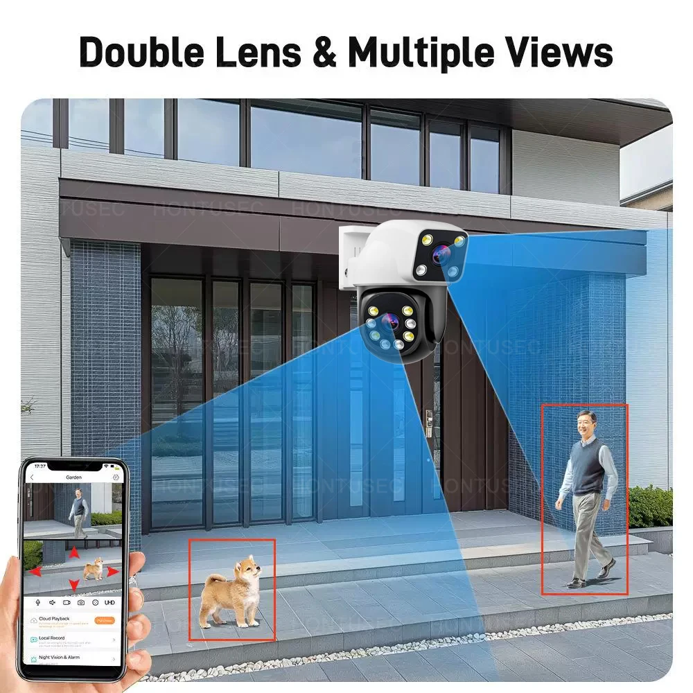 Smartlife 8MP WiFi Tuya Outdoor Camera Mini IP Dual Screens 4MP Home Security Protection IP66 Waterproof Ai Tracking Siren Alarm