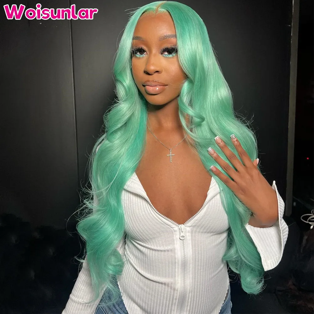 Light Green 13X6 Body Wave Lace Front Wigs human Hair 13x4 Lace Front Wigs Hair PrePlucke Transparent Lace Human Hair Wigs 100%