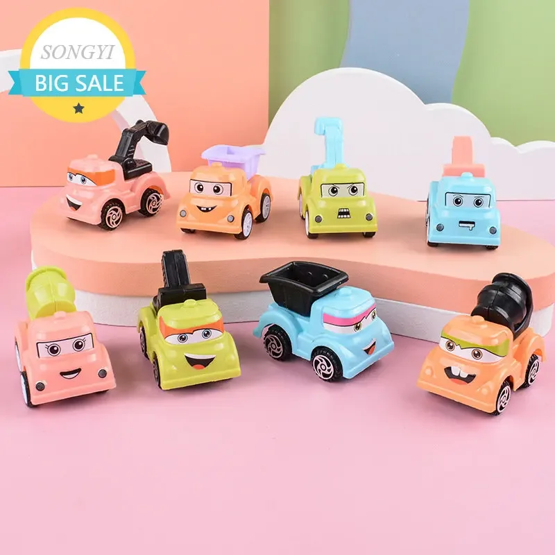 Children Mini Toy Car Cartoon Trailer Car Model Boy 1-6 Years Old Pull Back Car Cartoon Engineering Truck Fire Truck Kids Gifts