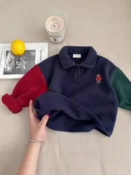 Autumn Winter Warm T-shirts Children Clothes Boys Thick Hoodless Sweatshirt Girls Fleece Polo Shirt Toddler Long Sleeves Tops