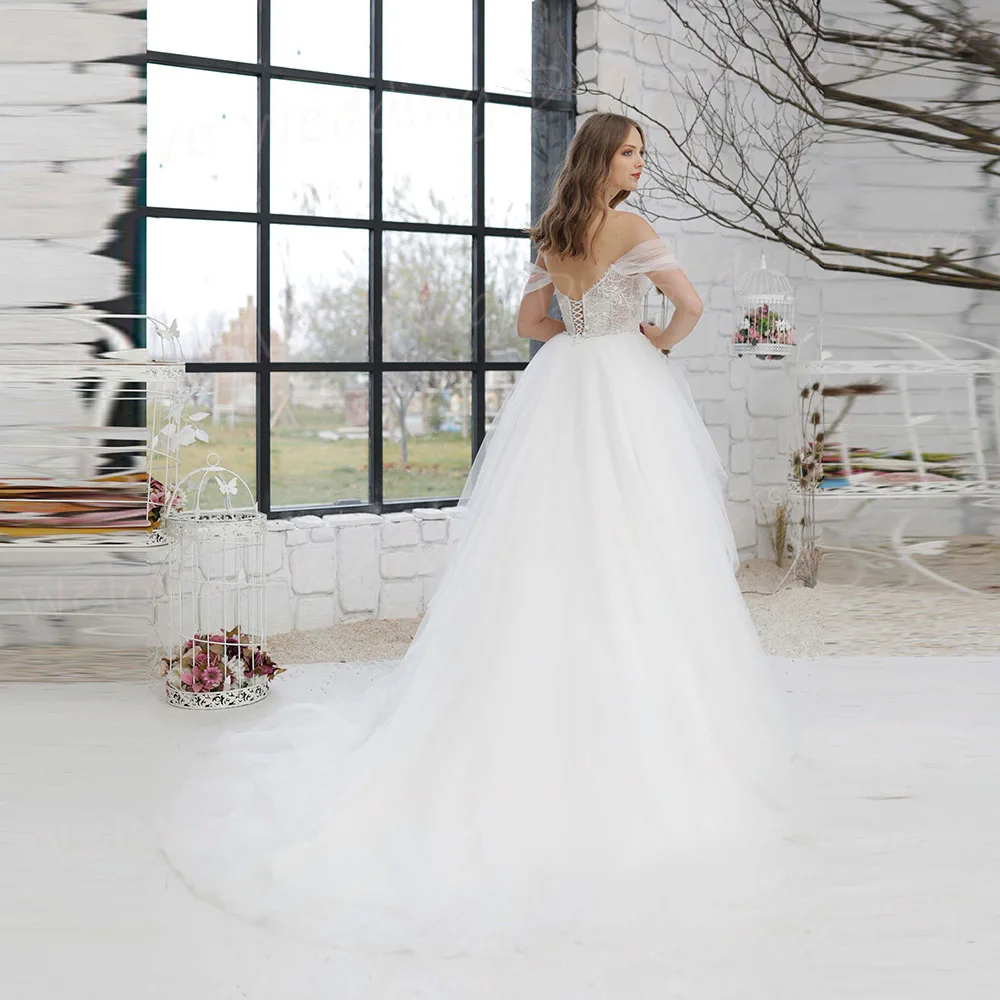 Elegante uma linha vestidos de casamento feminino renda applique vestidos de novias de boda personalizado vestidos de noiva fora do ombro