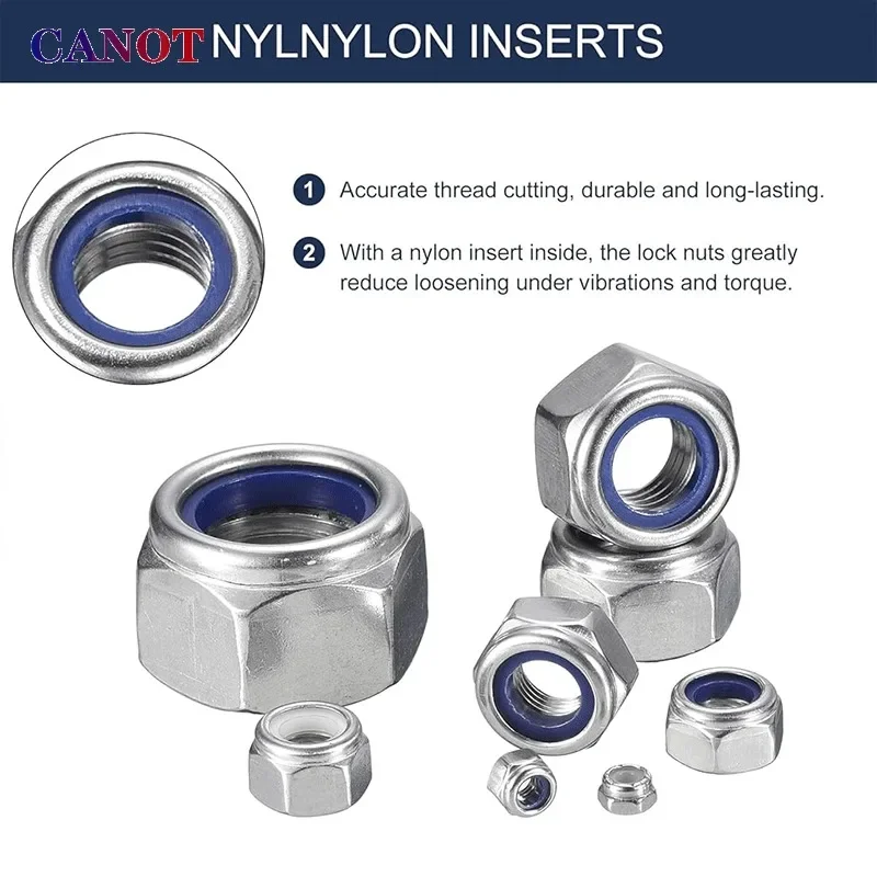 304 Stainless Steel Nylon Lock Nuts M2-M16