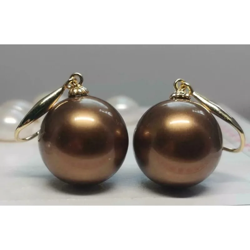 Giant AAA 16mm Natural Nanhai Tahitian Black Pearl Earrings Fashion Light Luxury Vintage Niche Design Women's Earrings 14K Gold