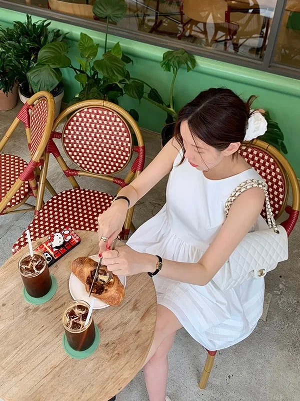 Vestido f sem mangas com babados de camada dupla, gola redonda, solto, doce, anti-envelhecimento, tamanho pequ, sai...