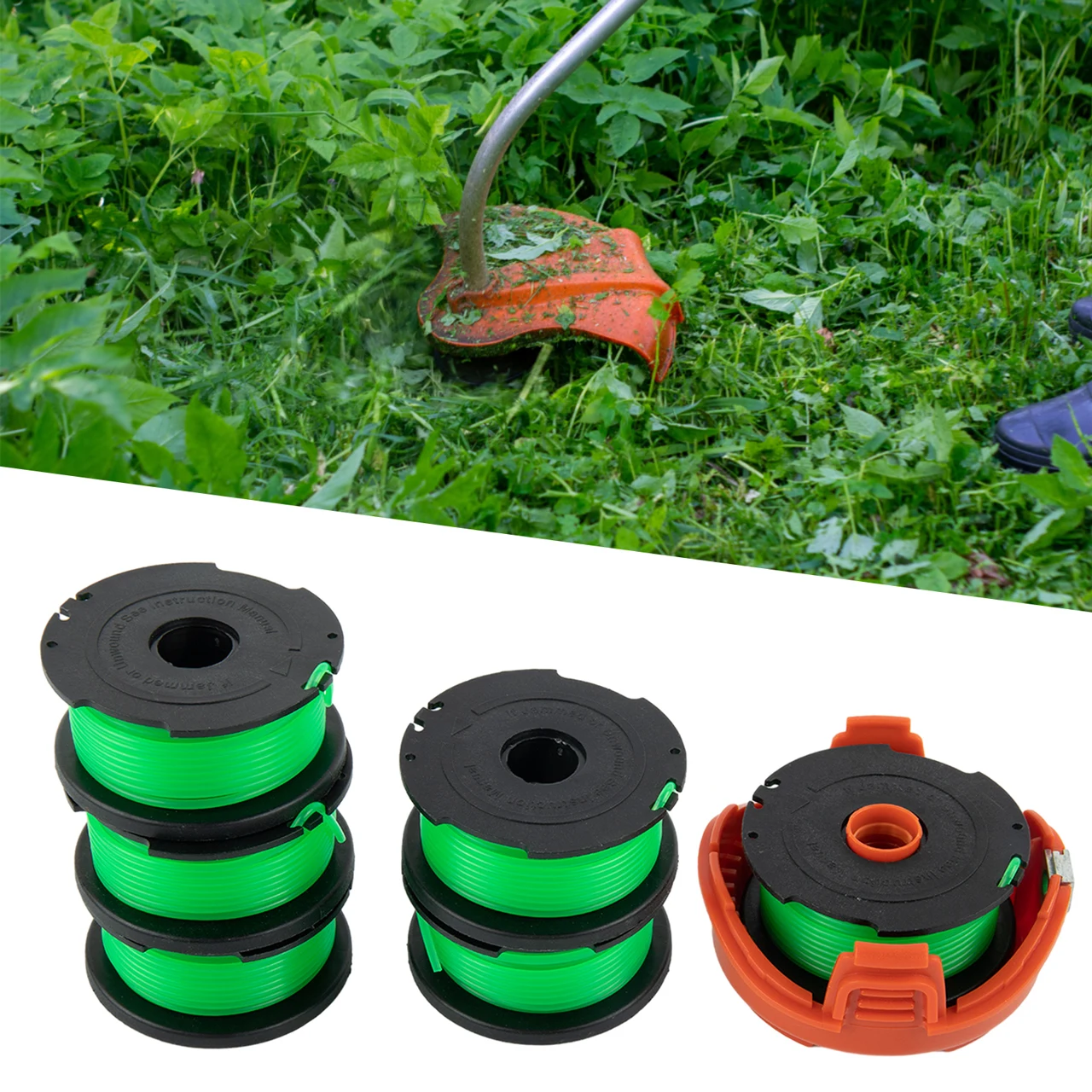 6 Pack Trimmer Spool Line And Cap For Black And Decker GL7033 GL8033 GL9035 A6482 String Trimmer Replacement Parts Accessories