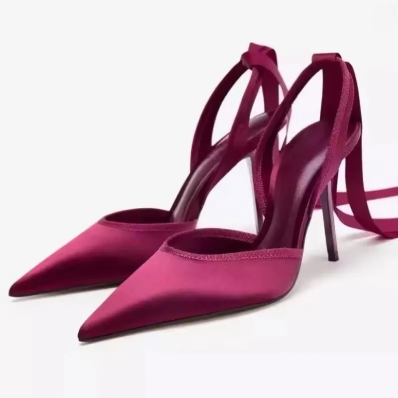 

2026 Luxury Satin Elegant Women High Heeled Shoes Pointed Toe Wedding Party Prom Ankle Strap Slingbacks Brand Ladies Pumps