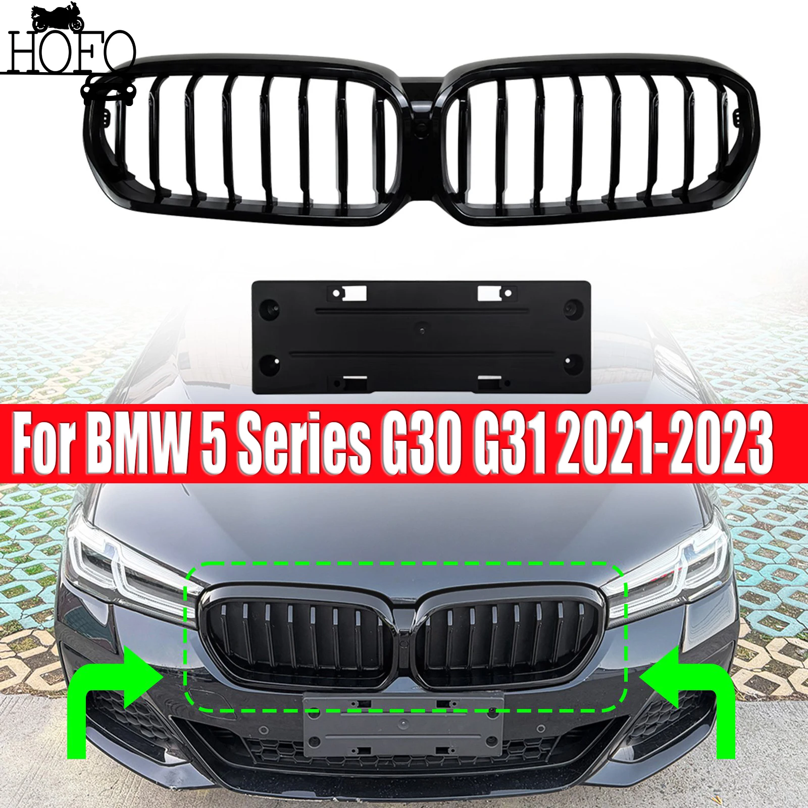 

For BMW 5 Series G30 G31 2021-2023 ABS Car Front Bumper Grill without light Car Kidney Racing Grill