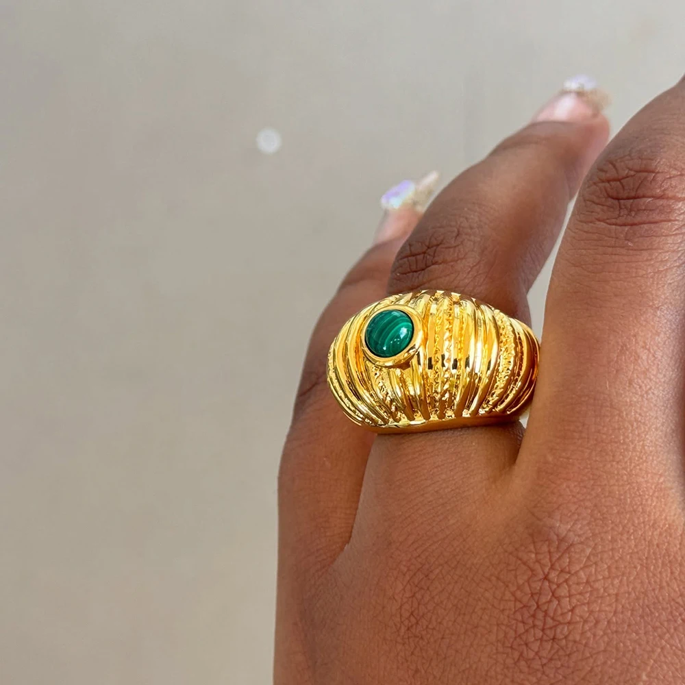New Chunky Reef Natural Stone Ring Spain Barcelona Malachite Lasurite Striped Open Rings for Women Hiphop Goth Jewelry