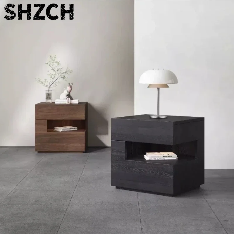 Wabi Sabi Solid Wood Floating Nightstand Minimalist Storage Cupboard Designer Bedside Cabinet for Bedroom Home Storage Drawer