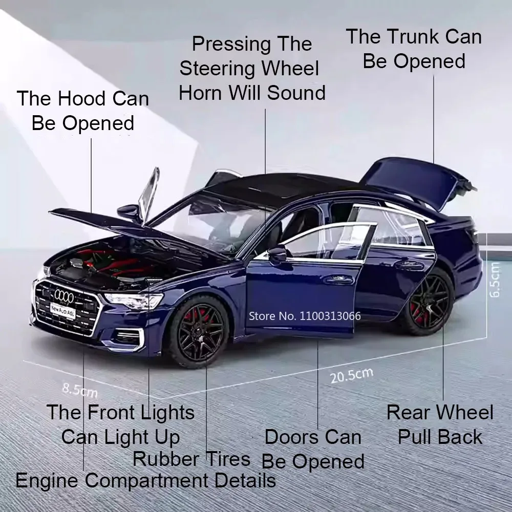 รถของเล่นโมเดลโลหะผสมอัลลอยด์ RS7 A6L ขนาด 1:24 แบบดึงหลัง ขับเคลื่อนด้วยแรงดึงกลับ 6 ประตูเปิดได้ รถจิ๋วสำหรับนักสะสม