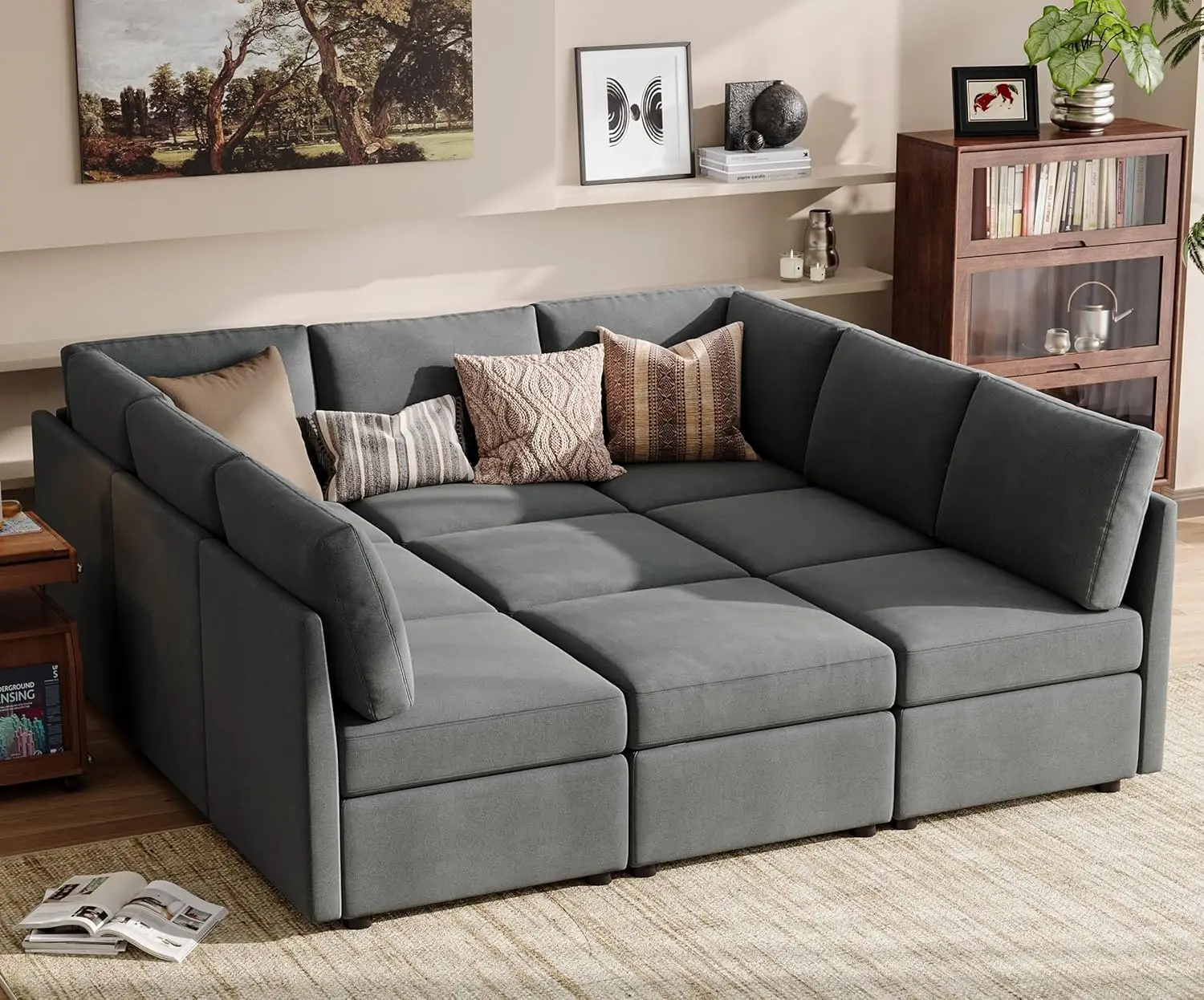 

Couch with Memory Foam, Storage Under Each Seat, Sofa Covers Washable Changeable, 7-Seat Sectional Couch with 2 Ottomans