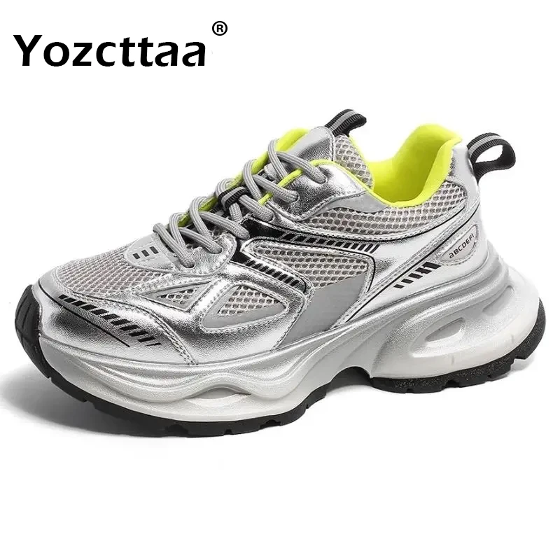 Yozcttaa Size 35-40 Women Casual Breath Mesh Sneakers Platform High Heels Athletic Shoes 2025 Spring Lace-Up Ins Tennis Dress