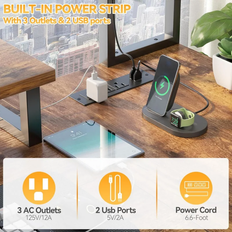 Small L Shaped Gaming Desk with LED Lights & Power Outlets, Reversible L-Shaped Computer Desk with Monitor Stand & Storage