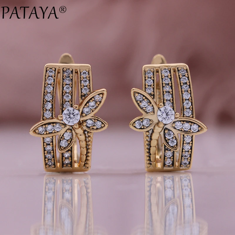 PATAYA Champagne Gold Color Ethnic Glossy Dangle Earrings For Women Natural Zircon Accessories High Quality Daily Fine Jewelry