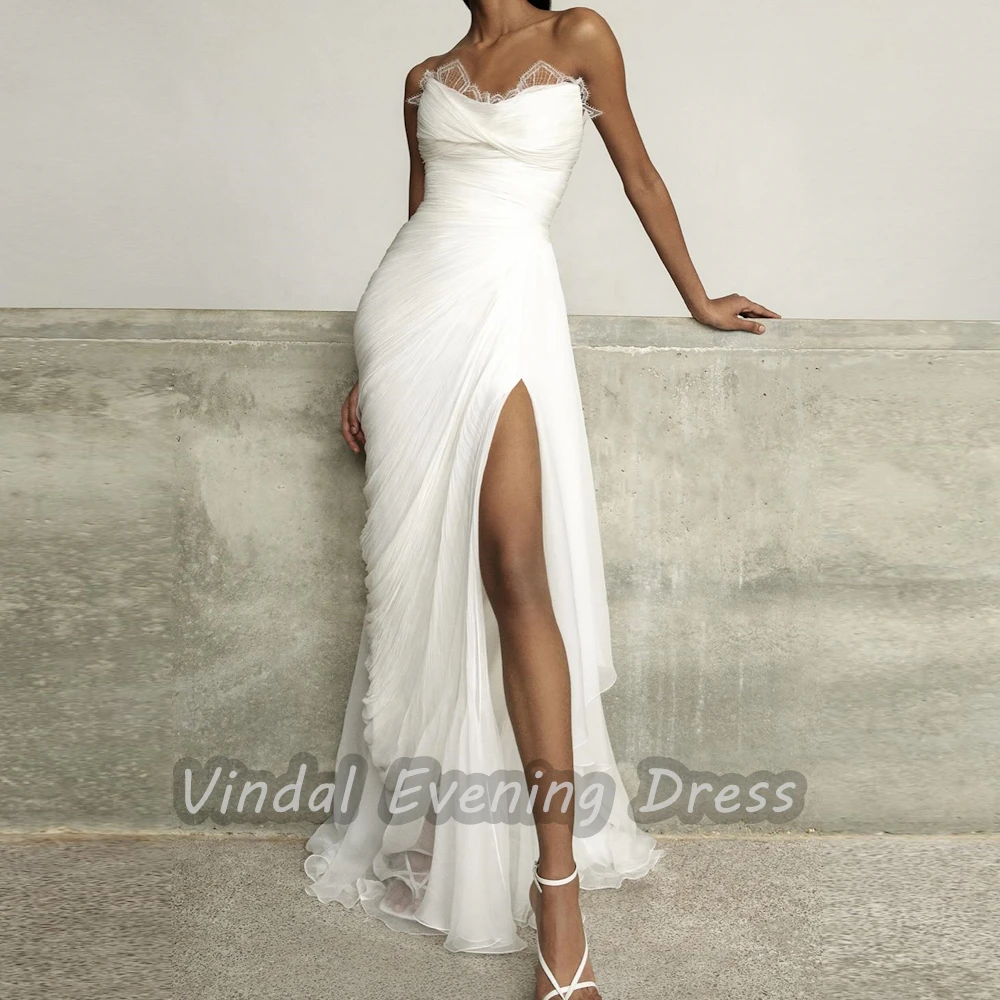 Vindal Tulle Floor length Strapless luxurious Sexy Ruffle Lace Straight Breast Padding Elegant Sleeveless السعود For Woman 2024