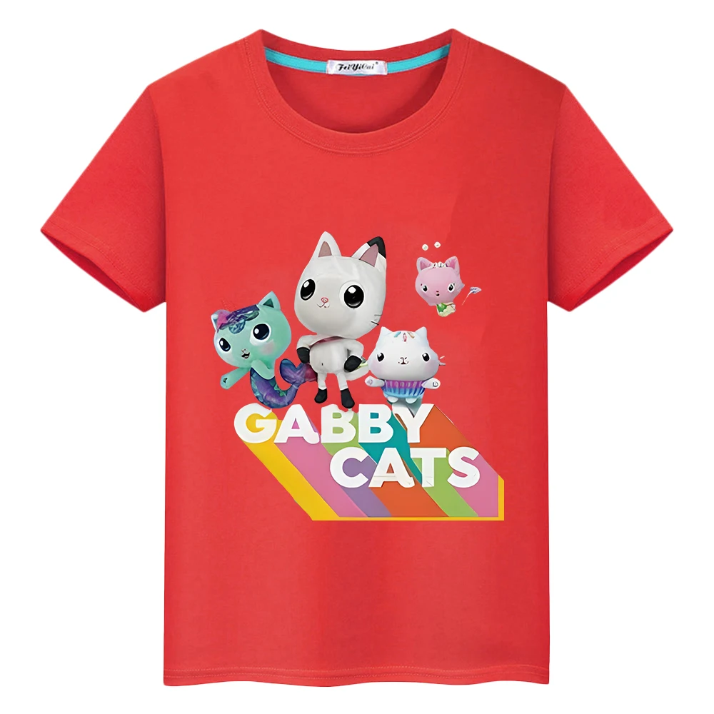 

2024 New Kawaii pride tshirt Gabbys Dollhouse Print 100%Cotton anime T-shirt Short Sleeve Tops y2k one piece kids clothes girls