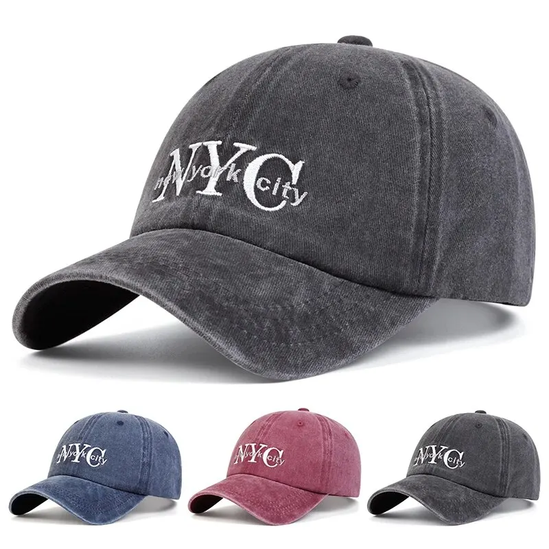 Unisex NYC Letter Embroidery Wash Baseball Caps Spring and Autumn Outdoor Adjustable Casual Hats Sunscreen Hat