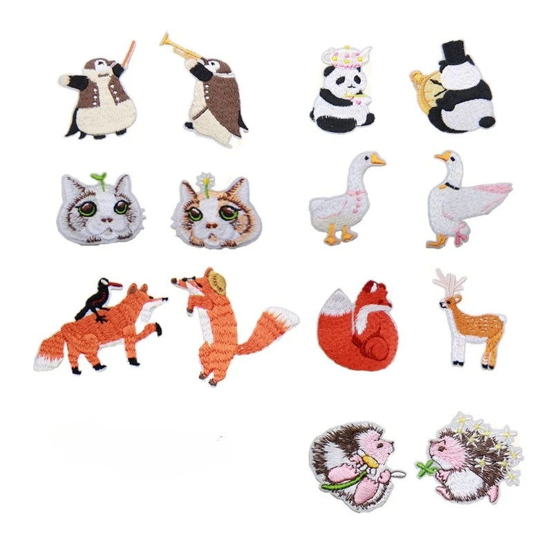 50pcs/lot Luxury Anime Fun Embroidery Patch Hedgehog Rabbit Panda Duck Fox Hamster Clothing Decoration Accessory Craft Applique