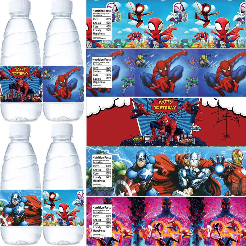 

Hot Avengers Superhero Party Bottle Wraps Birthday Decor Water Bottle Label Spider Man Stickers Baby Shower Baptism Party