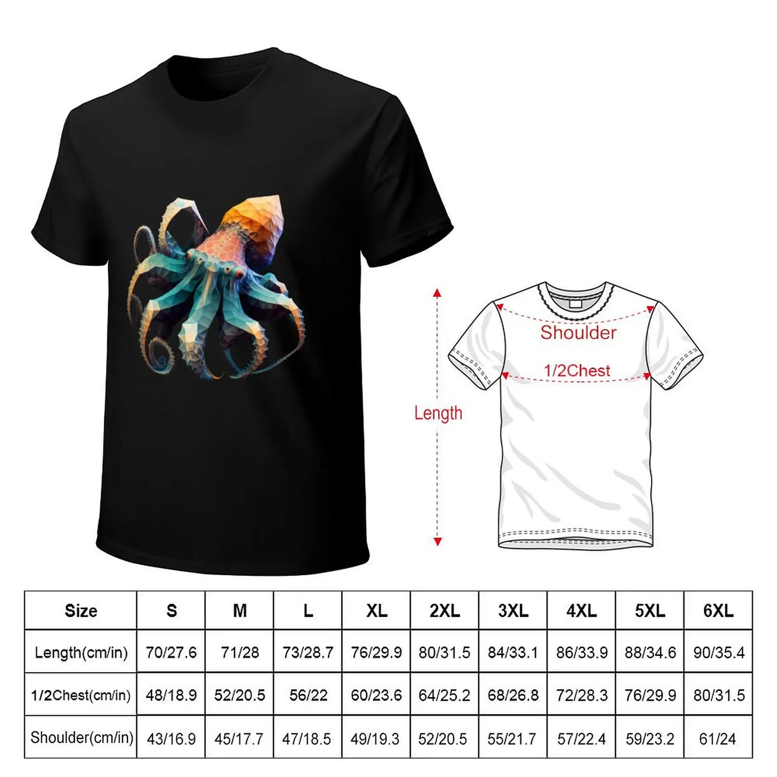 polygon octopus T-Shirt Relaxed Casual Short Sleeve Tee