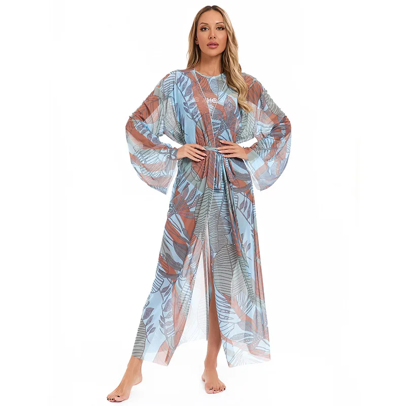 One Piece Cover Up Beach ชุดกิโมโนสําหรับสตรีชุดว่ายน้ํา Wrap Dresses ชุดว่ายน้ําริมทะเล Beachwear (ไม่รวมชุดว่ายน้ํา)