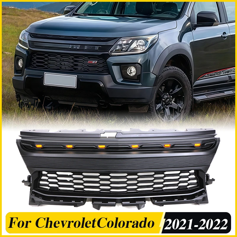 

Fits For 2021-2022 Chevrolet Colorado Grill Auto Parts With Led Lights Modification Accessories Front Bumper Grill