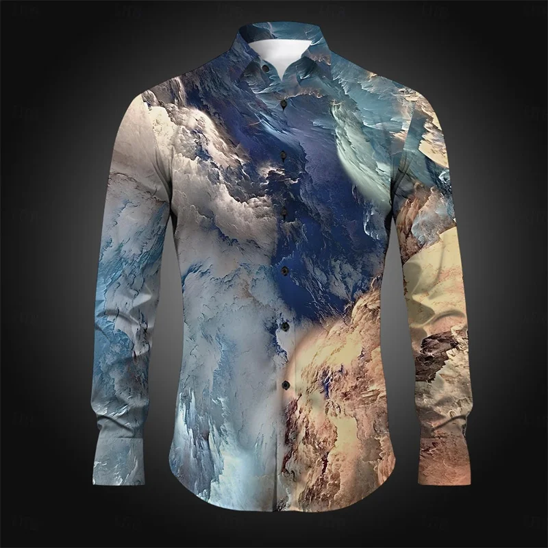 

2025 Casual Men's Button Shirt Printed Shirt Daily Evening Party Festival Autumn and Winter Lapel Shirt Long Sleeve XS-6XL