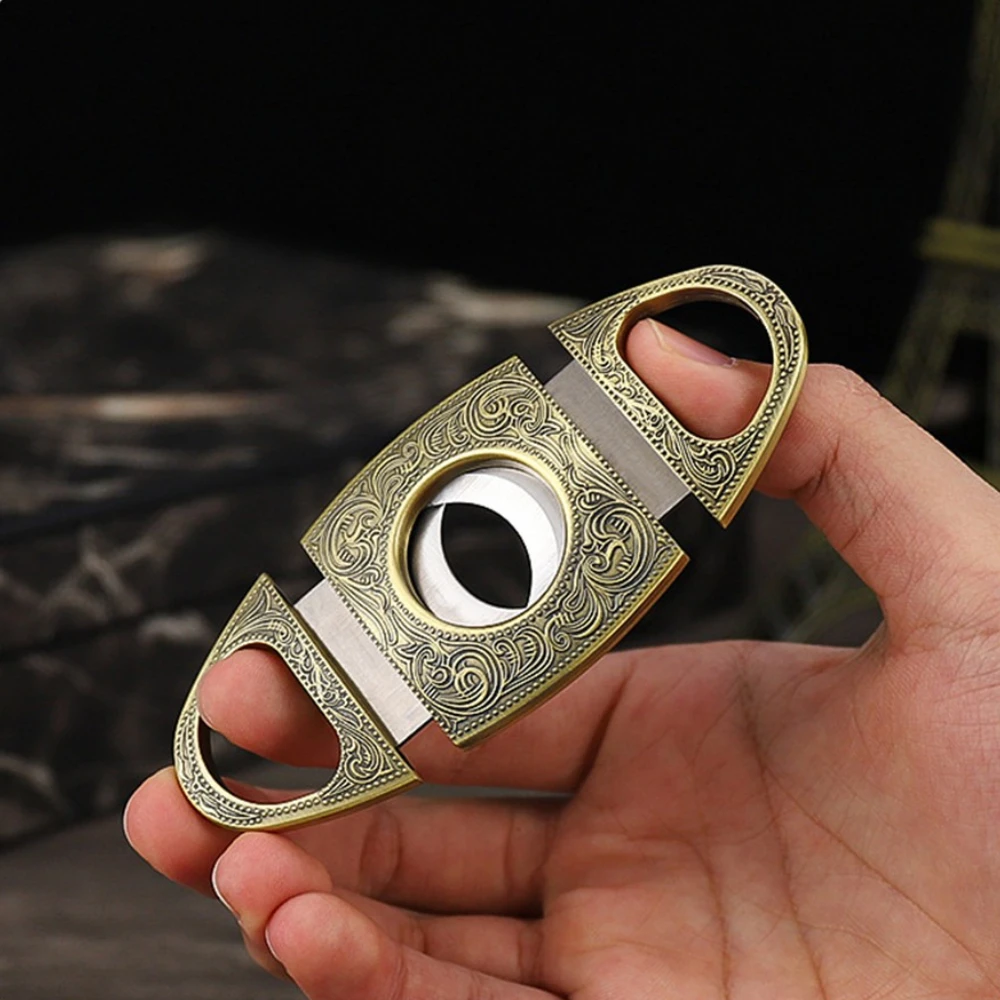 3D Carved Stainless Steel Sharp Dual Blade Cigar Cutter with Gift Box for Men Father’s Day Business Gifts Smoking Accessories