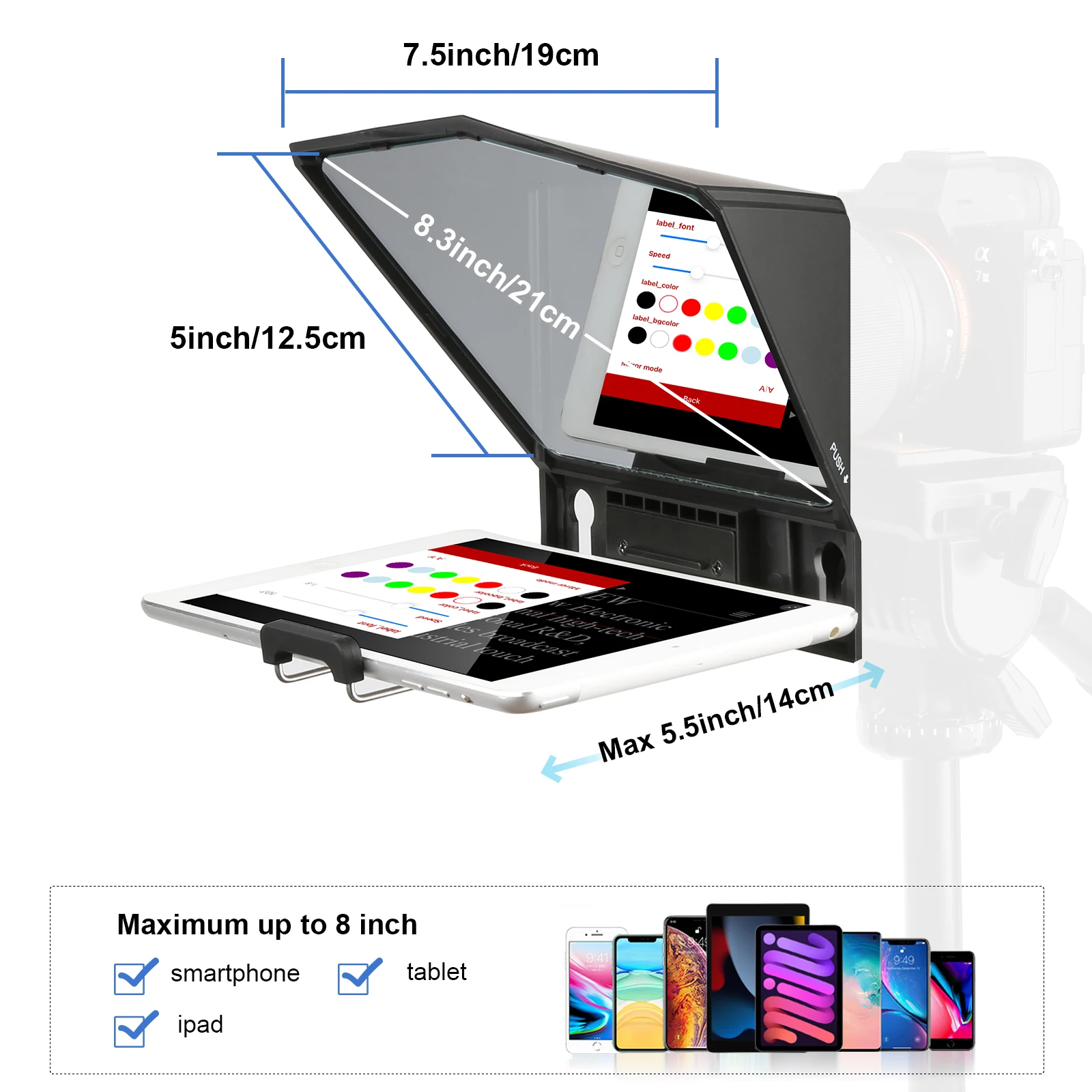 Desview T2 Teleprompter for iPad Tablet Smartphone up to 8\