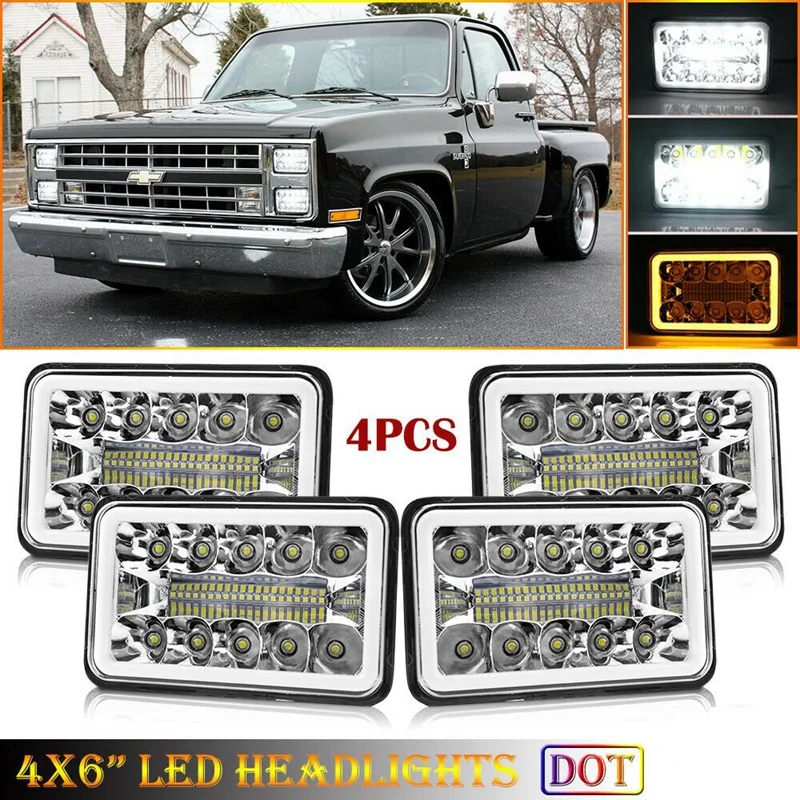 

4Pcs 4Inch X 6Inch Led Drl Light Bulb Crystal Clear Sealed Beam Head Light Lamp Headlight 6X4 Truck