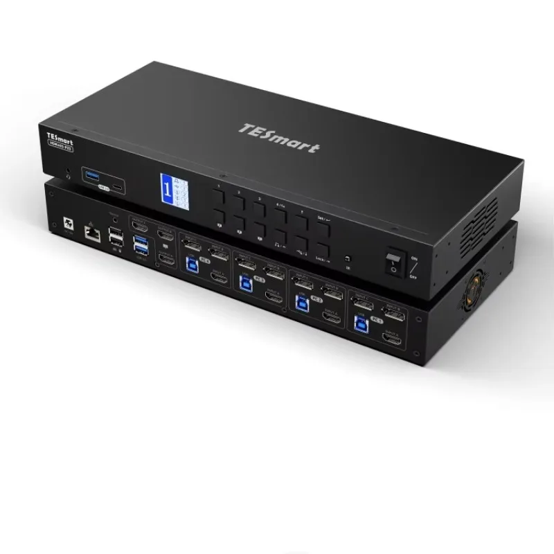 

4-Port KVM Matrix Switcher Supports 3 4K60HZ Monitors for HDMI + DP USB 3.0 1G Ethernet Hotkey & EDID Emulators in