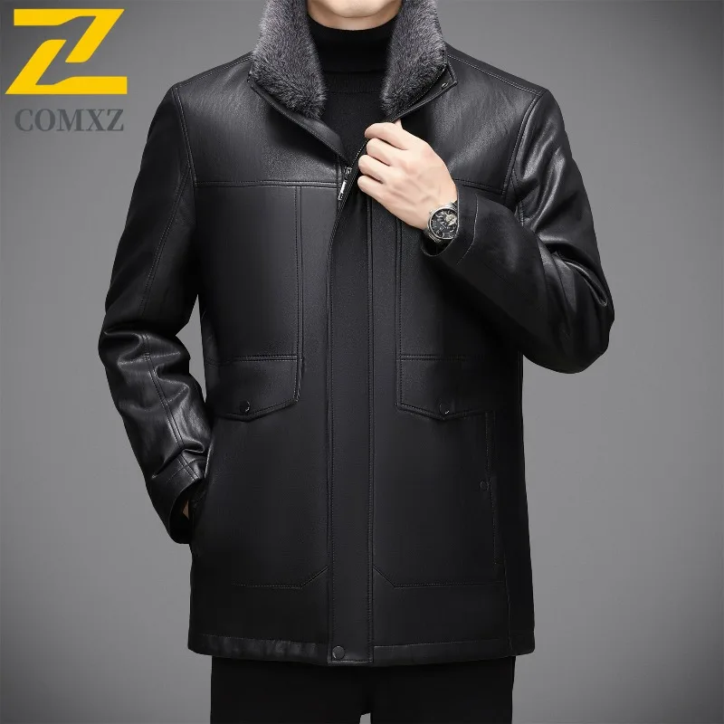 الشتاء سترة جلدية الرجال 2025 جديد انفصال الداخلية مقنعين معطف دافئ موضة صوف مبطن سميكة الباردة برهان سترات من الجلد #2