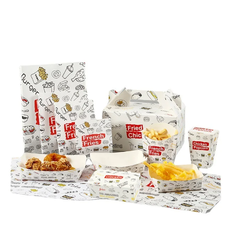 

50 Pcs/lot Chicken Fries Packaging Box Wax Paper Disposable Food Wrapping Greaseproof Packaging Sandwich Hamburger Box