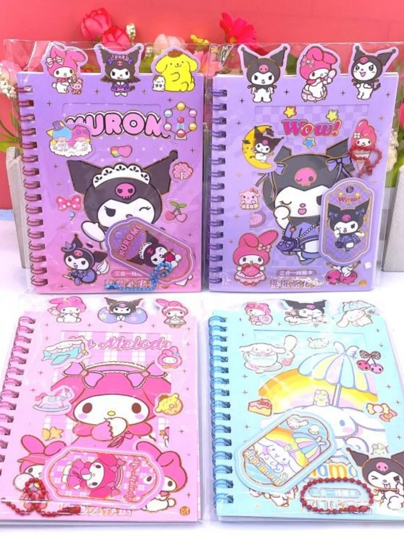 1/3 pezzi Kuromi Melody Set di adesivi Adorabile kit per diario fai da te con pendenti per notebook a spirale Regali di cancelleria per adolescenti