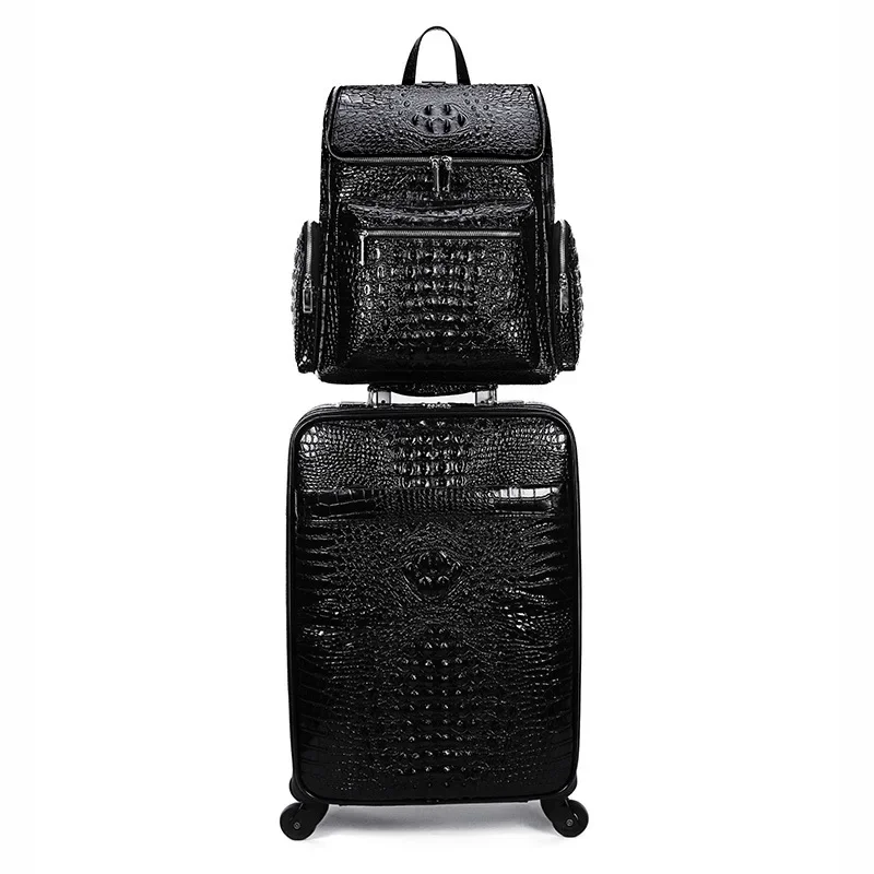 Genuine Leather pattern travel luggage with handbag backpack men\'s first layer cowhide trolley suit boarding