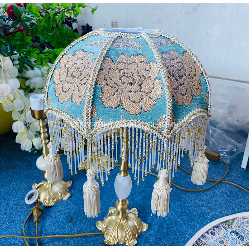 Medicci Home European Damask Floral Jacquard Lamp Shade Household Embroidery Cloth Art Lamp Cover Bedside Lamp Accessory Decor