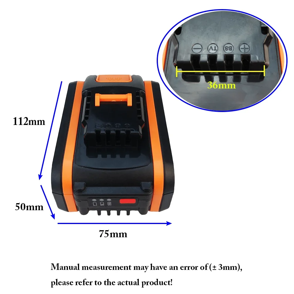 Akumulator 20 V/6.0 Ah do akumulatora Worx WA3553 Akumulator zapasowy do elektronarzędzi WA3572 WA3553 WX390 WX176 WX178 z ładowarką