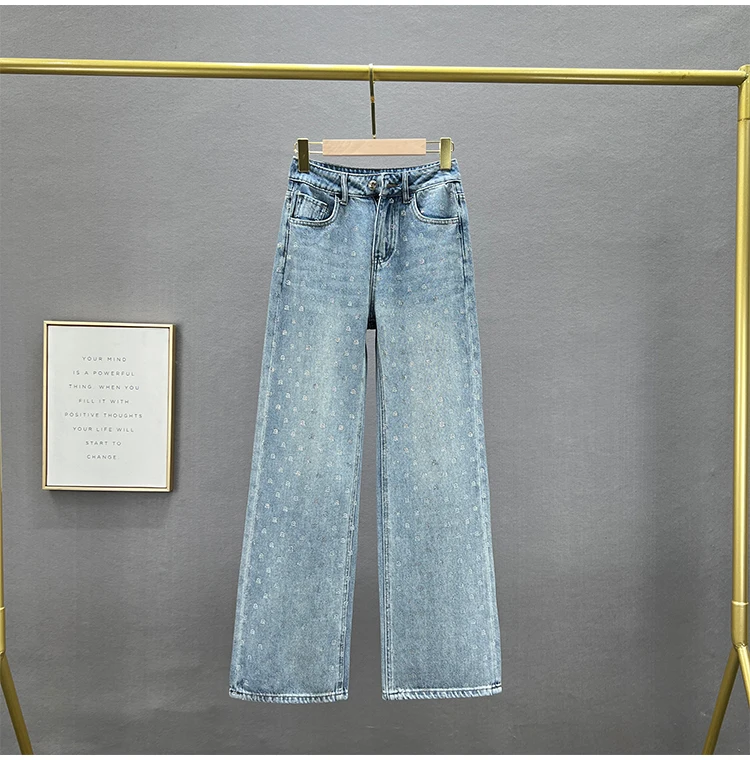 

Wide Leg Jeans for Women 2024 New Spring Blingbling Hot Drilling Loose Long Trousers High Waist Mopping Floor Casual Denim Pants