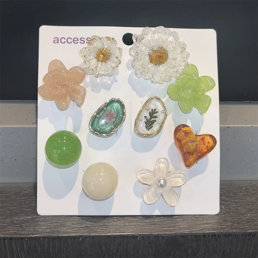 Shoe Charms Spring Floral Cluster Sunflower Green Faux Pearl Resin Small Lightweight Clog Crystal Jelly Shoes Card Mounted