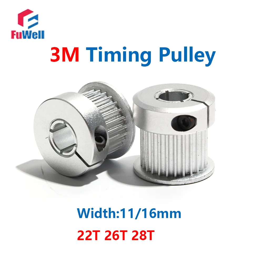 FuWell Timing Pulley 22/26/28T Clamp Type 11mm/16mm Slot Width Toothed Belt Pulleys 5/6/6.35/8/10/12/14/15mm Transmission Pulley