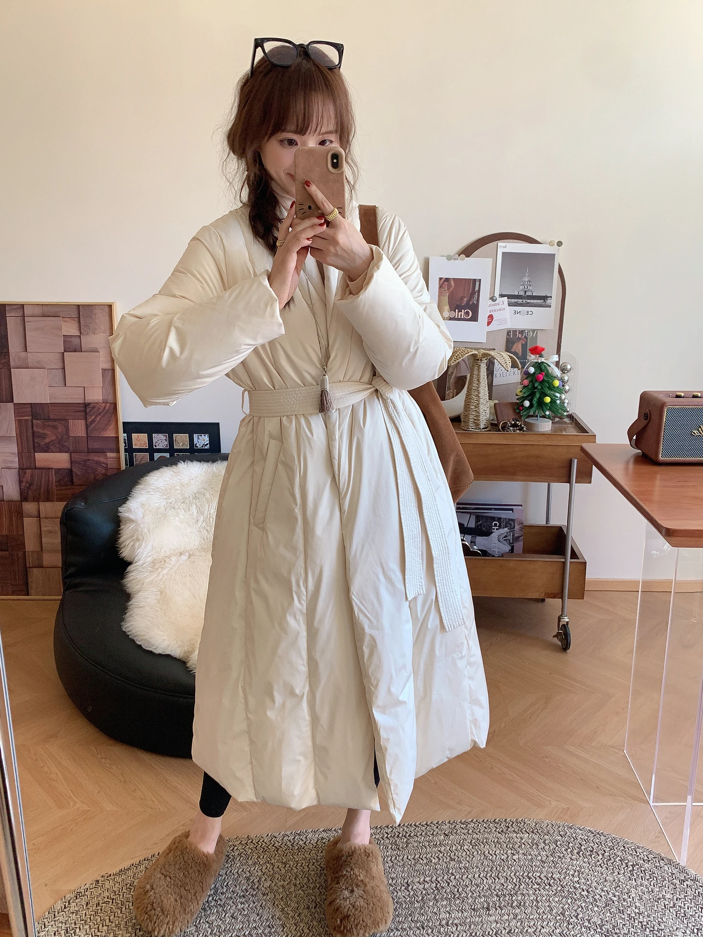 

Women's down Jaet 205 Winter New Sle High-End Lazy Thiened Waist-Cinching White Du down Knee-Length Long Coat