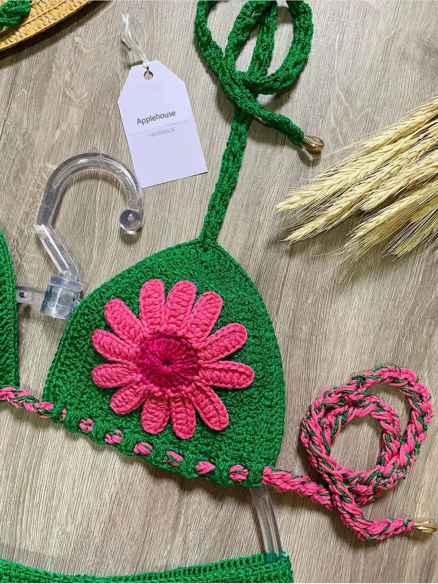 Kobiety stroje kąpielowe zestawy mikrobikini Sexy kwiat Mujer szydełka strój kąpielowy regulowany kubek stroje kąpielowe Maillot De Bain Femme strój