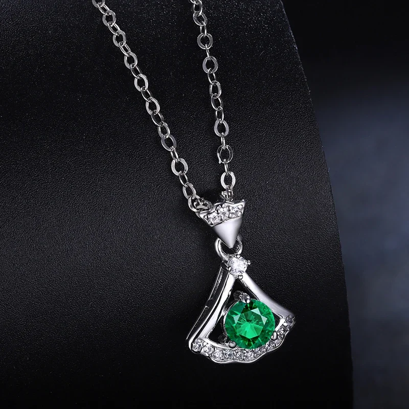 Pirmiana Fashion Green Dress 925 Sterling Silver Necklace Lab Grown Emerald Pendants Women Charm Personalized Jewelry