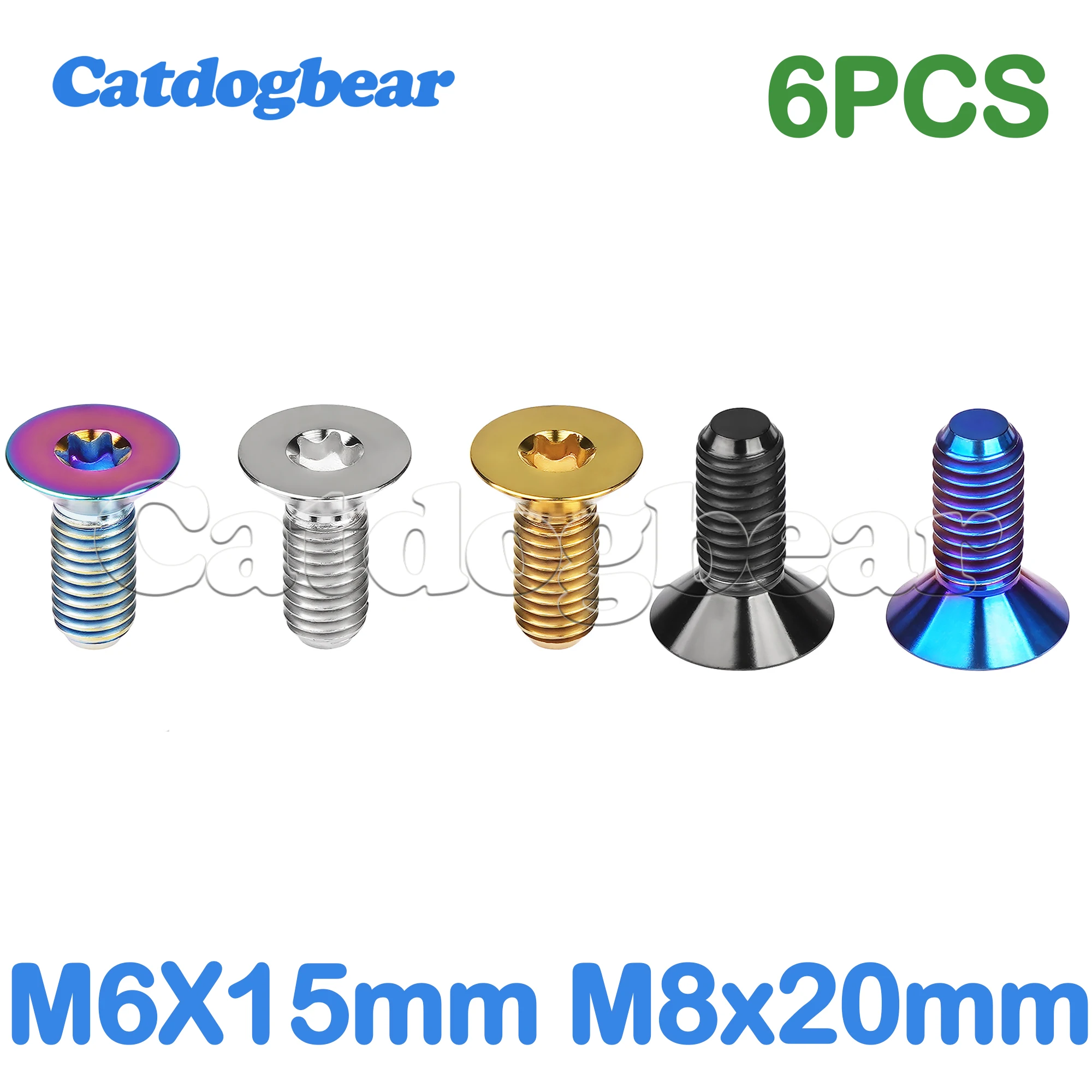 

Catdogbear 6pcs Titanium Alloy M6x15mm M8x20mm Pitch 1.0/1.25mm Countersunk Internal Plum Blossom Titanium Screw for Bicycle